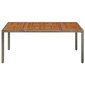 vidaXL Stalas su mediniu stalviršiu, pilkas, 190x90x75, poliratanas kaina ir informacija | Lauko stalai, staliukai | pigu.lt