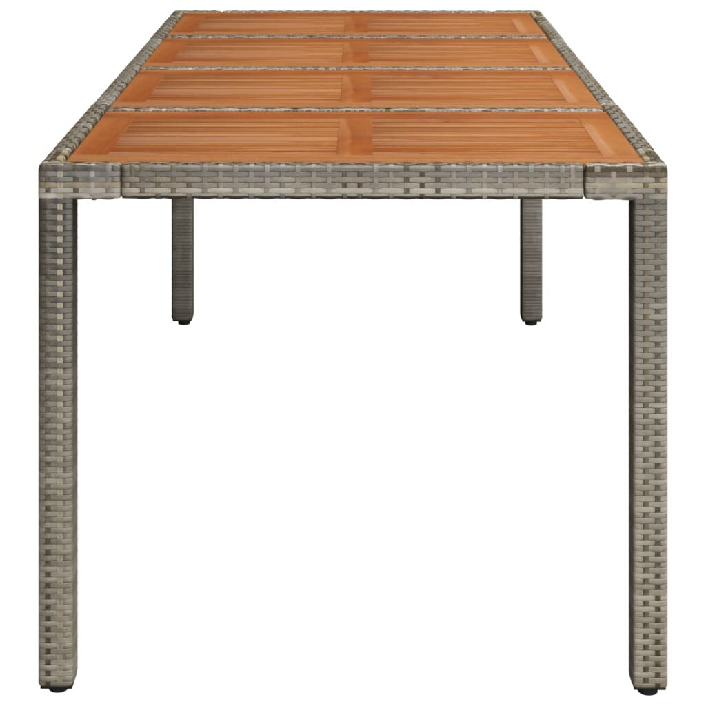 vidaXL Stalas su mediniu stalviršiu, pilkas, 190x90x75, poliratanas kaina ir informacija | Lauko stalai, staliukai | pigu.lt