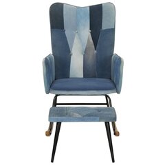 vidaXL Supama kėdė su pakoja, mėlyna, drobė, skiautinio dizaino kaina ir informacija | Svetainės foteliai | pigu.lt