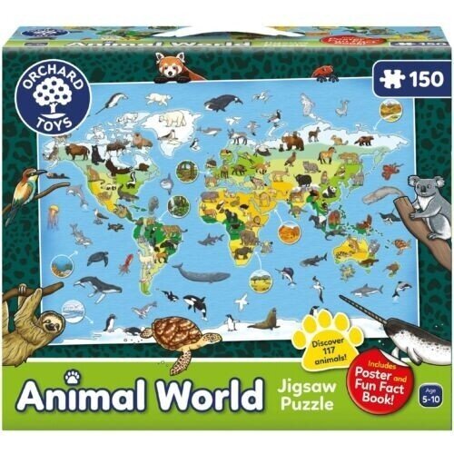 Dėlionė su plakatu Orchard Toys Gyvūnų pasaulis, 150 d. kaina ir informacija | Dėlionės (puzzle) | pigu.lt
