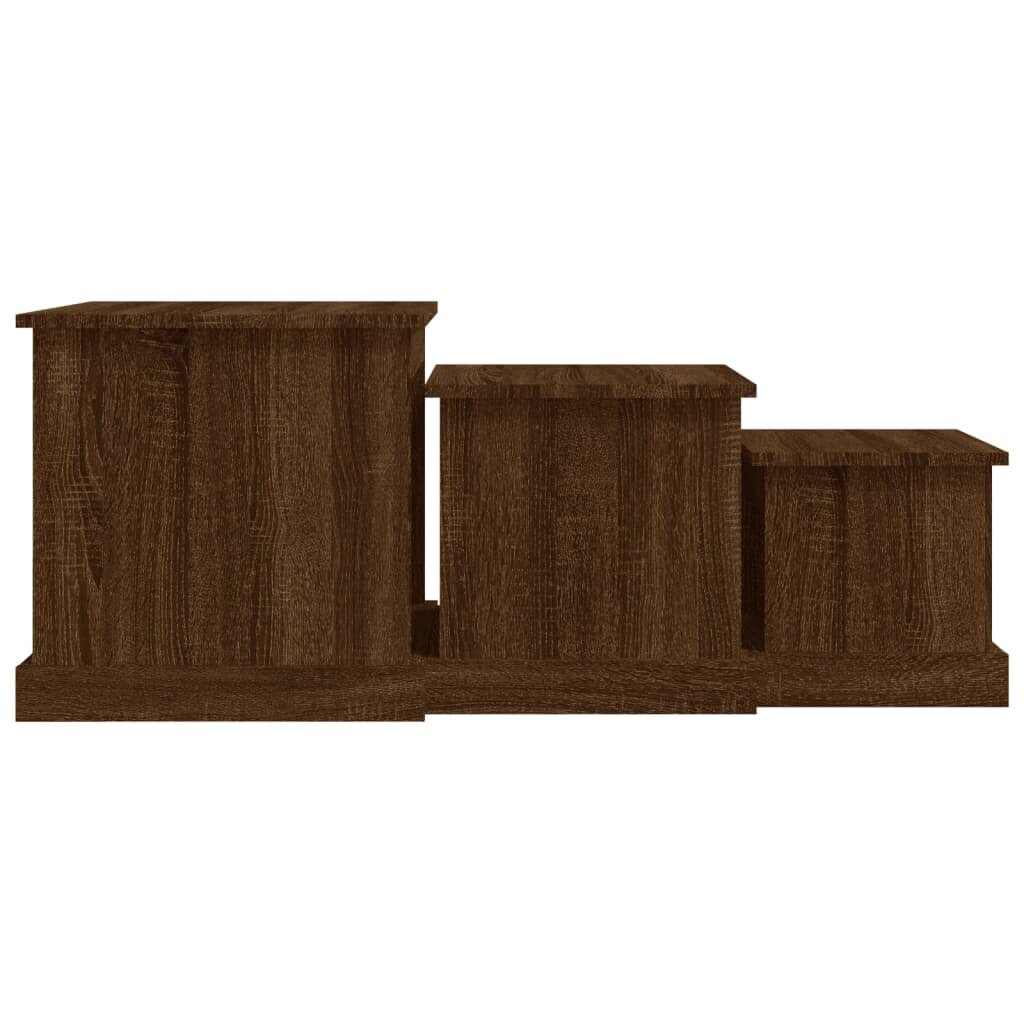 vidaXL Sustumiami staliukai, 3vnt., rudi ąžuolo, apdirbta mediena kaina ir informacija | Kavos staliukai | pigu.lt