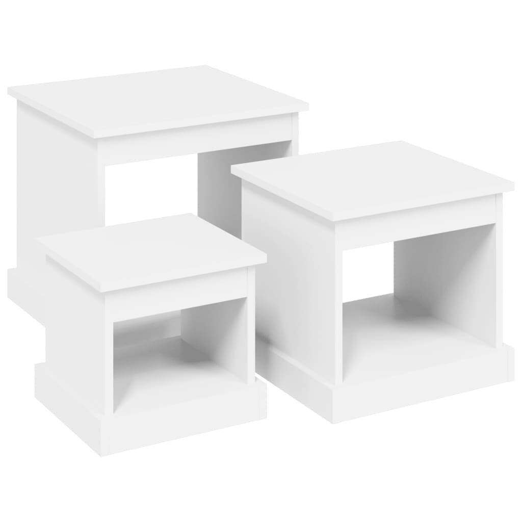 vidaXL Sustumiami staliukai, 3vnt., baltos spalvos, apdirbta mediena kaina ir informacija | Kavos staliukai | pigu.lt