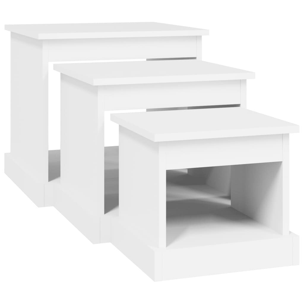 vidaXL Sustumiami staliukai, 3vnt., baltos spalvos, apdirbta mediena kaina ir informacija | Kavos staliukai | pigu.lt