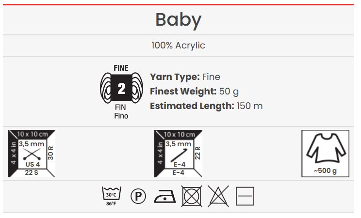 Mezgimo siūlai YarnArt Baby 50 g, spalva 217 kaina ir informacija | Mezgimui | pigu.lt