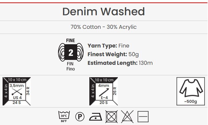 Mezgimo siūlai YarnArt Denim Washed 50 g, spalva 900 kaina ir informacija | Mezgimui | pigu.lt