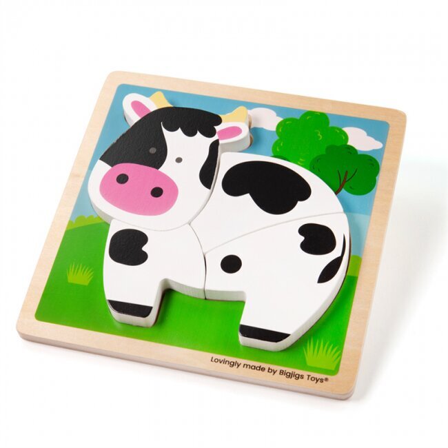 Medinė dėlionė Bigjigs Toys Karvė, 4 d. kaina ir informacija | Lavinamieji žaislai | pigu.lt
