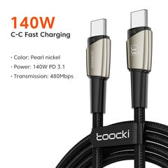 Кабель TOOCKI USB C -> USB C PD 140W 5A 1.0 м, кабель для быстрой зарядки данн цена и информация | Кабели для телефонов | pigu.lt