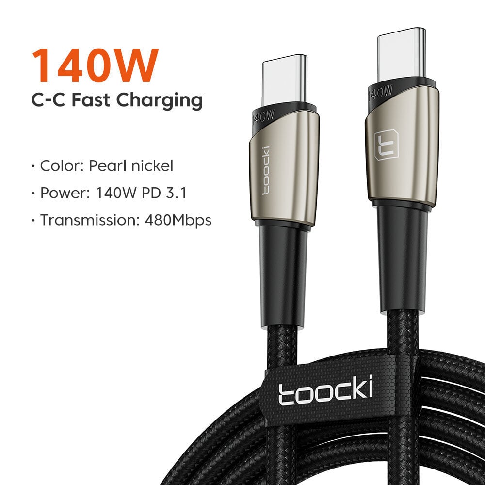 Kabelis TOOCKI USB C -> USB C PD 140W 5A 1,0 m, greito įkrovimo duomenų kabelis цена и информация | Laidai telefonams | pigu.lt