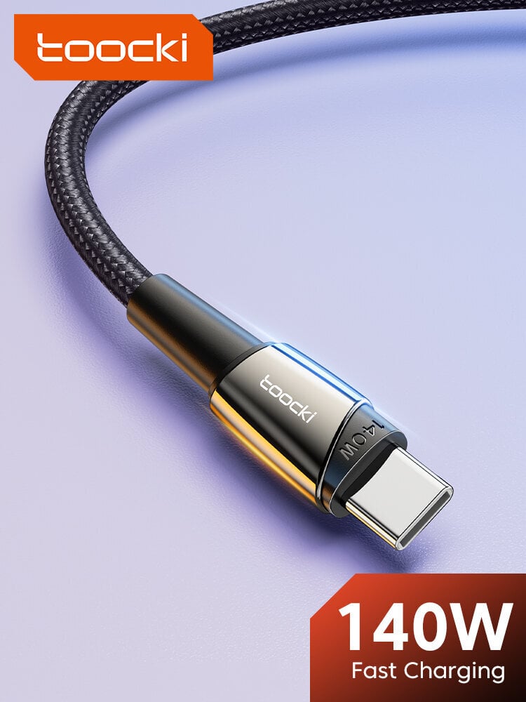 Kabelis TOOCKI USB C -> USB C PD 140W 5A 1,0 m, greito įkrovimo duomenų kabelis цена и информация | Laidai telefonams | pigu.lt