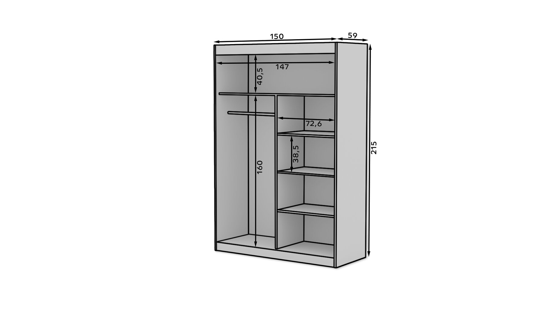 Spinta ADRK Furniture Esti 150, pilka kaina ir informacija | Spintos | pigu.lt