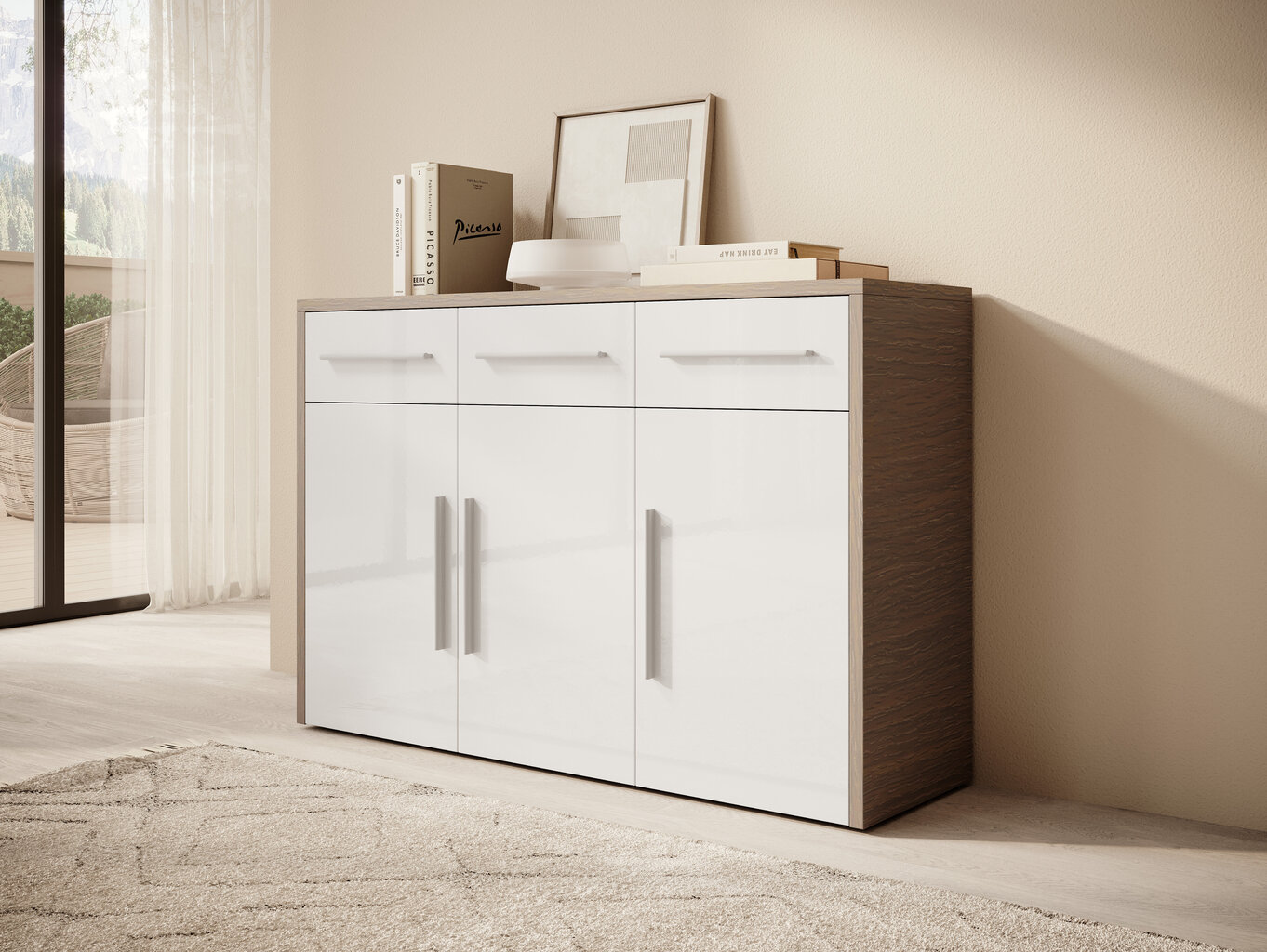 Komoda ADRK Furniture Marden, balta/ruda kaina ir informacija | Komodos | pigu.lt