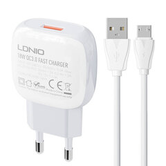 LDNIO Сетевое зарядное устройство LDNIO A1306Q 18 Вт + кабель USB-C цена и информация | Зарядные устройства для телефонов | pigu.lt