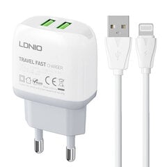 Зарядное устройство для телефона LDNIO A2219, 2x USB, 2.4A (white) цена и информация | Зарядные устройства для телефонов | pigu.lt