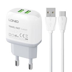 LDNIO Сетевое зарядное устройство LDNIO A2219 2USB + кабель USB-C цена и информация | Зарядные устройства для телефонов | pigu.lt