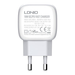 Зарядное устройство для телефона LDNIO A2313C, USB + USB-C, PD + QC 3.0, 20 Вт (white) цена и информация | Зарядные устройства для телефонов | pigu.lt