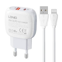 Зарядное устройство для телефона LDNIO A2313C, USB + USB-C, PD + QC 3.0, 20 Вт (white) цена и информация | Зарядные устройства для телефонов | pigu.lt
