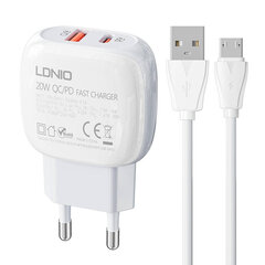 Зарядное устройство для телефона LDNIO A2313C, USB + USB-C, PD + QC 3.0, 20 Вт (white) цена и информация | Зарядные устройства для телефонов | pigu.lt