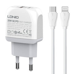 Зарядное устройство для телефона LDNIO A2313C, USB + USB-C, PD + QC 3.0, 20 Вт (white) цена и информация | Зарядные устройства для телефонов | pigu.lt