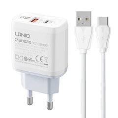 LDNIO Сетевое зарядное устройство LDNIO A2421C USB, USB-C 22,5 Вт + кабель USB-C цена и информация | Зарядные устройства для телефонов | pigu.lt