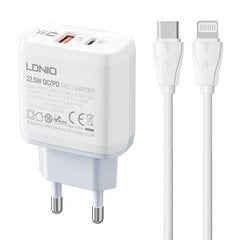 Wall charger  LDNIO A2421C USB, USB-C 22.5W + USB-C - Lightning cable цена и информация | Зарядные устройства для телефонов | pigu.lt