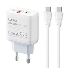 Wall charger  LDNIO A2421C USB, USB-C 22.5W + Lightning cable цена и информация | Зарядные устройства для телефонов | pigu.lt