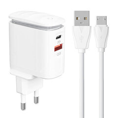 Зарядное устройство для телефона LDNIO A2423C, USB + USB-C, PD + QC 3.0, 25 Вт (white) цена и информация | Зарядные устройства для телефонов | pigu.lt