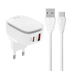 LDNIO Сетевое зарядное устройство LDNIO A2425C USB, USB-C + USB-C — кабель USB-C цена и информация | Зарядные устройства для телефонов | pigu.lt