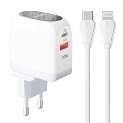 LDNIO Сетевое зарядное устройство LDNIO A2522C USB, USB-C 30 Вт + USB-C — кабель USB-C цена и информация | Зарядные устройства для телефонов | pigu.lt