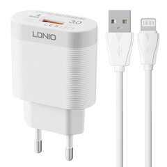 LDNIO Сетевое зарядное устройство LDNIO A303Q USB 18 Вт + кабель Lightning цена и информация | Зарядные устройства для телефонов | pigu.lt