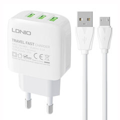 Настенное зарядное устройство LDNIO A3312 3USB + кабель MicroUSB цена и информация | Зарядные устройства для телефонов | pigu.lt