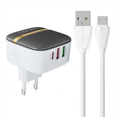 LDNIO Сетевое зарядное устройство LDNIO A3513Q 2USB, USB-C 32 Вт + кабель MicroUSB цена и информация | Зарядные устройства для телефонов | pigu.lt