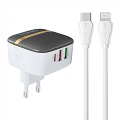 Сетевое зарядное устройство LDNIO A3513Q 2USB, USB-C 32 Вт + USB-C — кабель Lightning цена и информация | Зарядные устройства для телефонов | pigu.lt