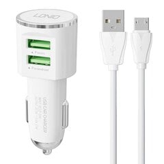 LDNIO DL-C29 car charger, 2x USB, 3.4A + Micro USB cable (white) цена и информация | Зарядные устройства для телефонов | pigu.lt