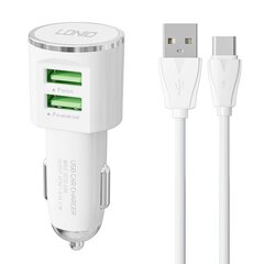 LDNIO Автомобильное зарядное устройство LDNIO DL-C29, 2x USB, 3.4A + кабель USB-C (белый) цена и информация | Зарядные устройства для телефонов | pigu.lt