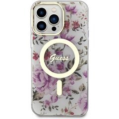 Чехол Guess GUHMP14LHCFWST для iPhone 14 Pro 6.1" transparent hardcase Flower MagSafe цена и информация | Чехлы для телефонов | pigu.lt