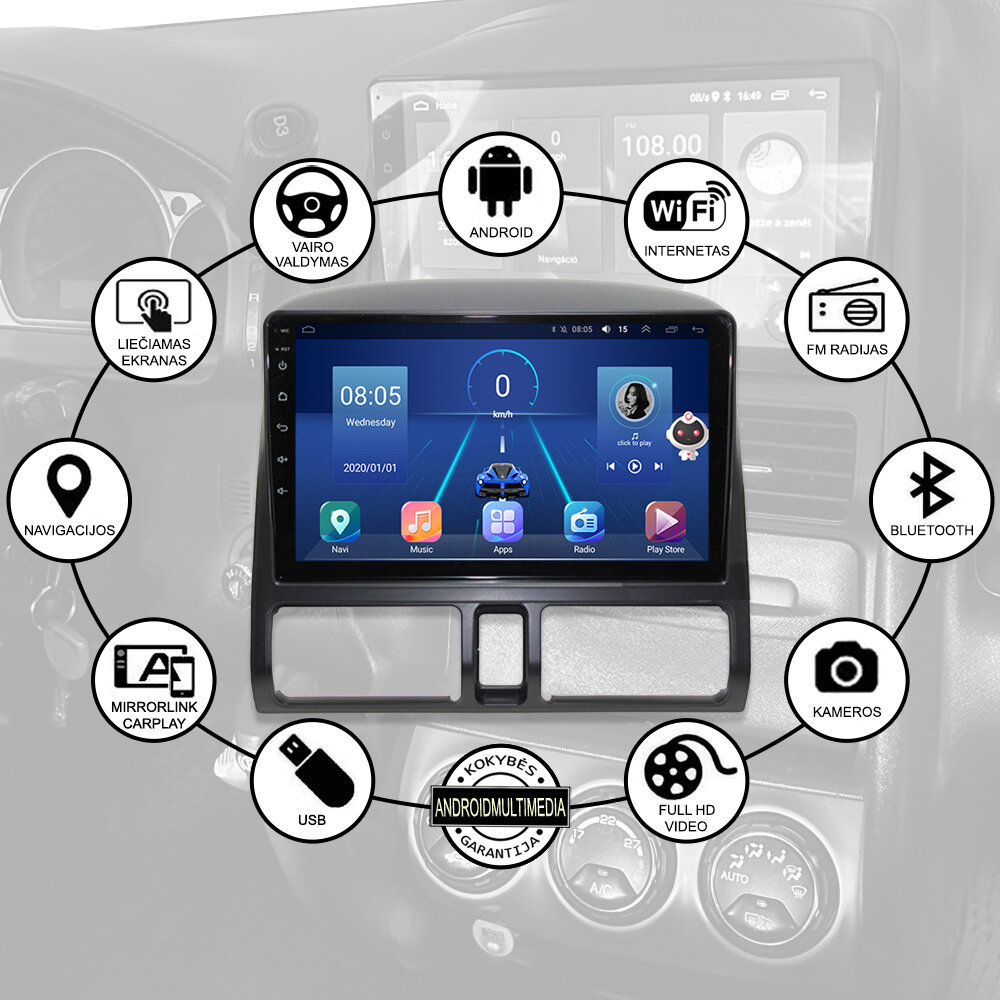 Honda CRV 2001-06 Android Multimedia kaina ir informacija | Automagnetolos, multimedija | pigu.lt