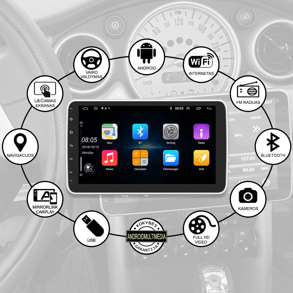 1DIN Android Multimedija Sukiojamu Ekranu kaina ir informacija | Automagnetolos, multimedija | pigu.lt