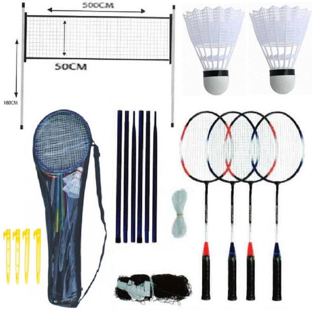 Badmintono rinkinys su tinkleliu Vinz, 4 vnt, juodas kaina ir informacija | Badmintonas | pigu.lt