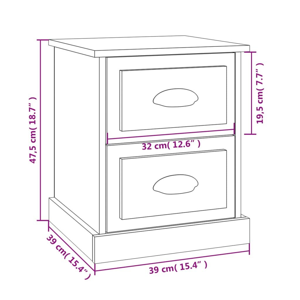 vidaXL Naktinė spintelė, balta, 39x39x47,5cm, apdirbta mediena, blizgi kaina ir informacija | Spintelės prie lovos | pigu.lt