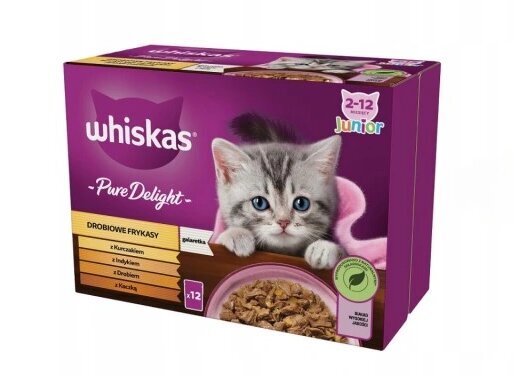 Whiskas jauniems kačiukams su paukštiena, vištiena, kalakutiena ir antiena, 48x85 g kaina ir informacija | Konservai katėms | pigu.lt