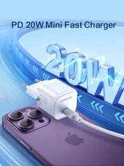 Mini charger USB C 20W PD Joyroom JR-TCF02 - White цена и информация | Зарядные устройства для телефонов | pigu.lt