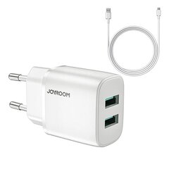 Сетевая зарядка Joyroom L-2A123 2xUSB 12W + MicroUSB 1.0m белая цена и информация | Зарядные устройства для телефонов | pigu.lt