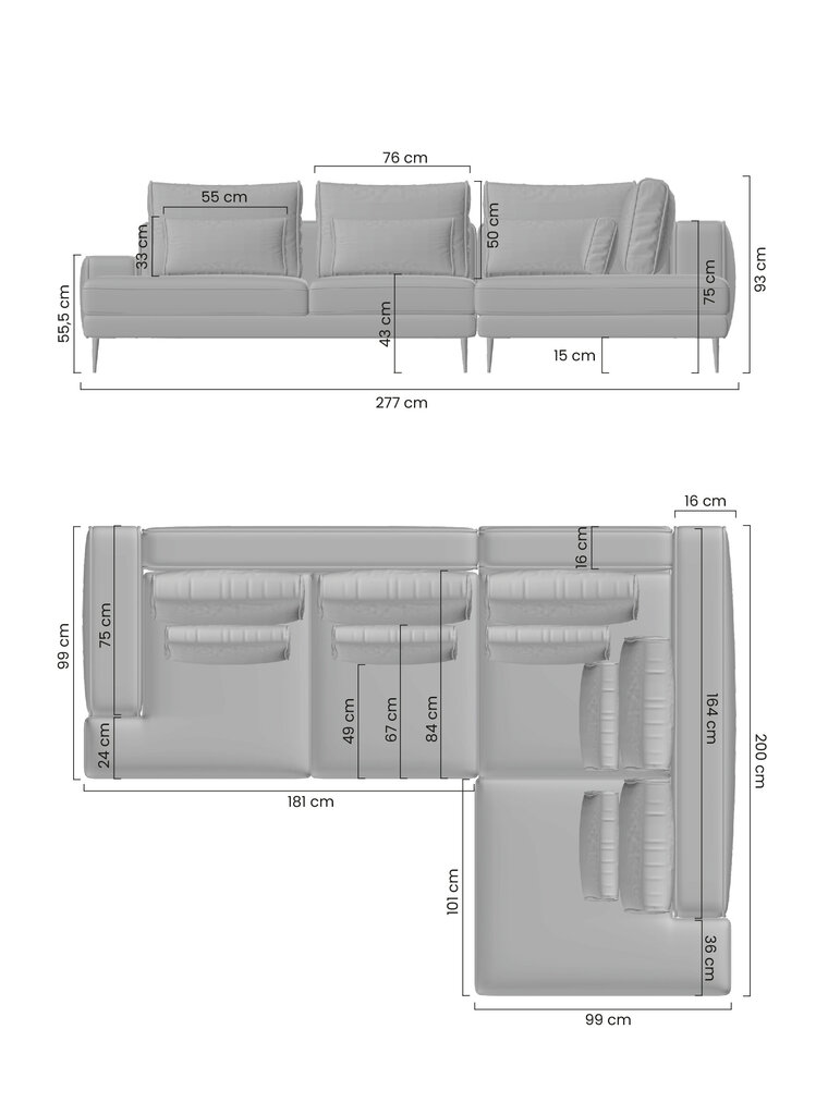 Dešininė kampinė sofa Bogart Nicole, juoda kaina ir informacija | Minkšti kampai | pigu.lt