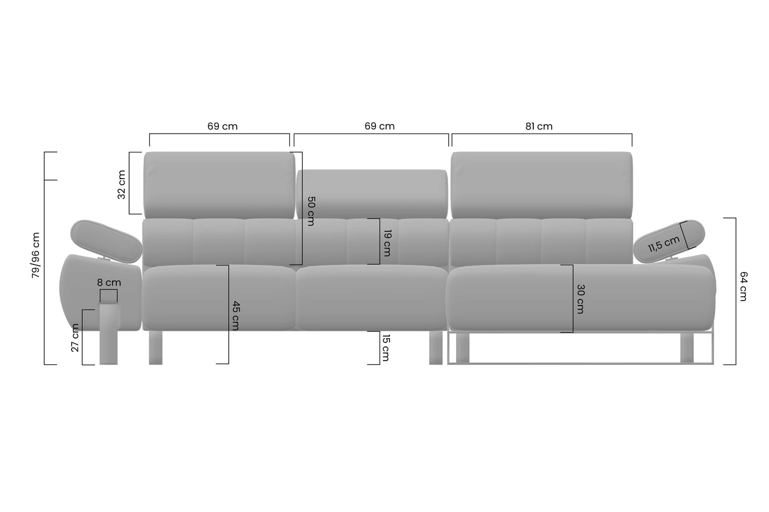 Kairinė kampinė sofa Bogart Verica Mini, pilka kaina ir informacija | Minkšti kampai | pigu.lt