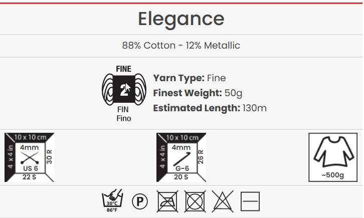 Mezgimo siūlai YarnArt Elegance 50g, spalva 111 kaina ir informacija | Mezgimui | pigu.lt