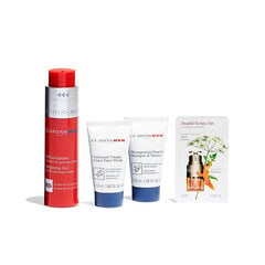 Kosmetikos rinkinys Clarins Men Energizing Value Pack vyrams: dušo žėlė, 50 ml + šampūnas-dušo žėlė, 30 ml + veido prausiklis, 30 ml + kosmetinė kaina ir informacija | Dušo želė, aliejai | pigu.lt