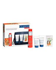 Kosmetikos rinkinys Clarins Men Energizing Value Pack vyrams: dušo žėlė, 50 ml + šampūnas-dušo žėlė, 30 ml + veido prausiklis, 30 ml + kosmetinė kaina ir informacija | Dušo želė, aliejai | pigu.lt