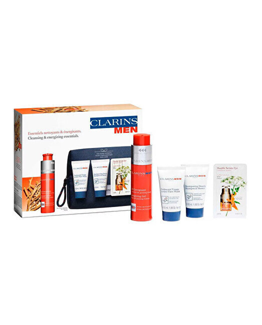 Kosmetikos rinkinys Clarins Men Energizing Value Pack vyrams: dušo žėlė, 50 ml + šampūnas-dušo žėlė, 30 ml + veido prausiklis, 30 ml + kosmetinė цена и информация | Dušo želė, aliejai | pigu.lt