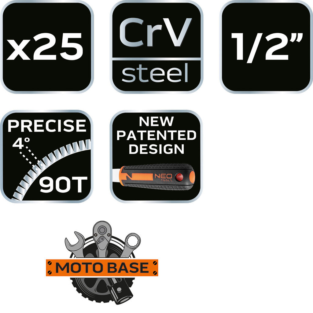 Įrankių rinkinys Neo 10-036, 25 vnt. цена и информация | Įrankių dėžės, laikikliai | pigu.lt