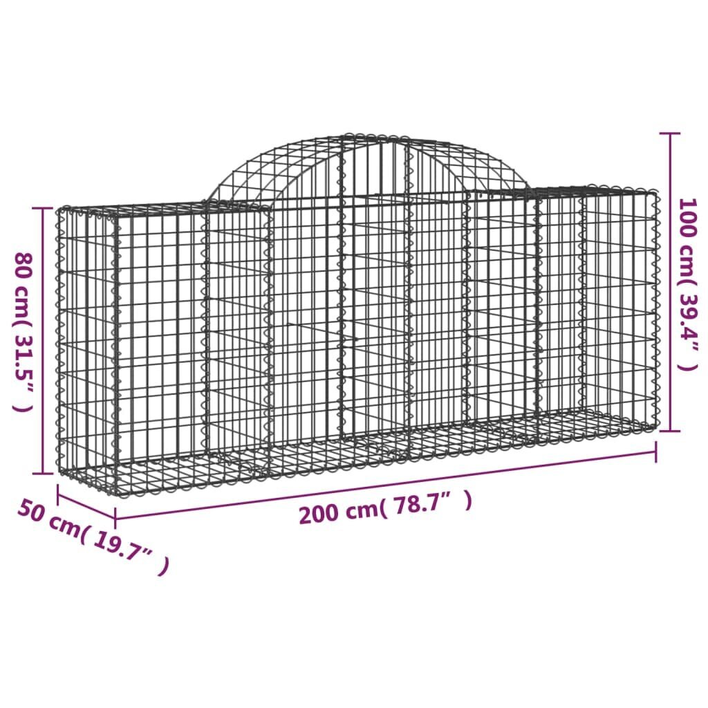 Išlenkti gabiono krepšiai vidaXL, 200x50x80/100cm kaina ir informacija | Tvoros ir jų priedai | pigu.lt